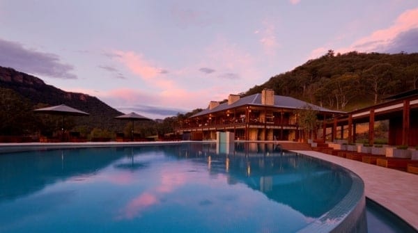 Emirates One and Only Wolgan Valley pool at dusk